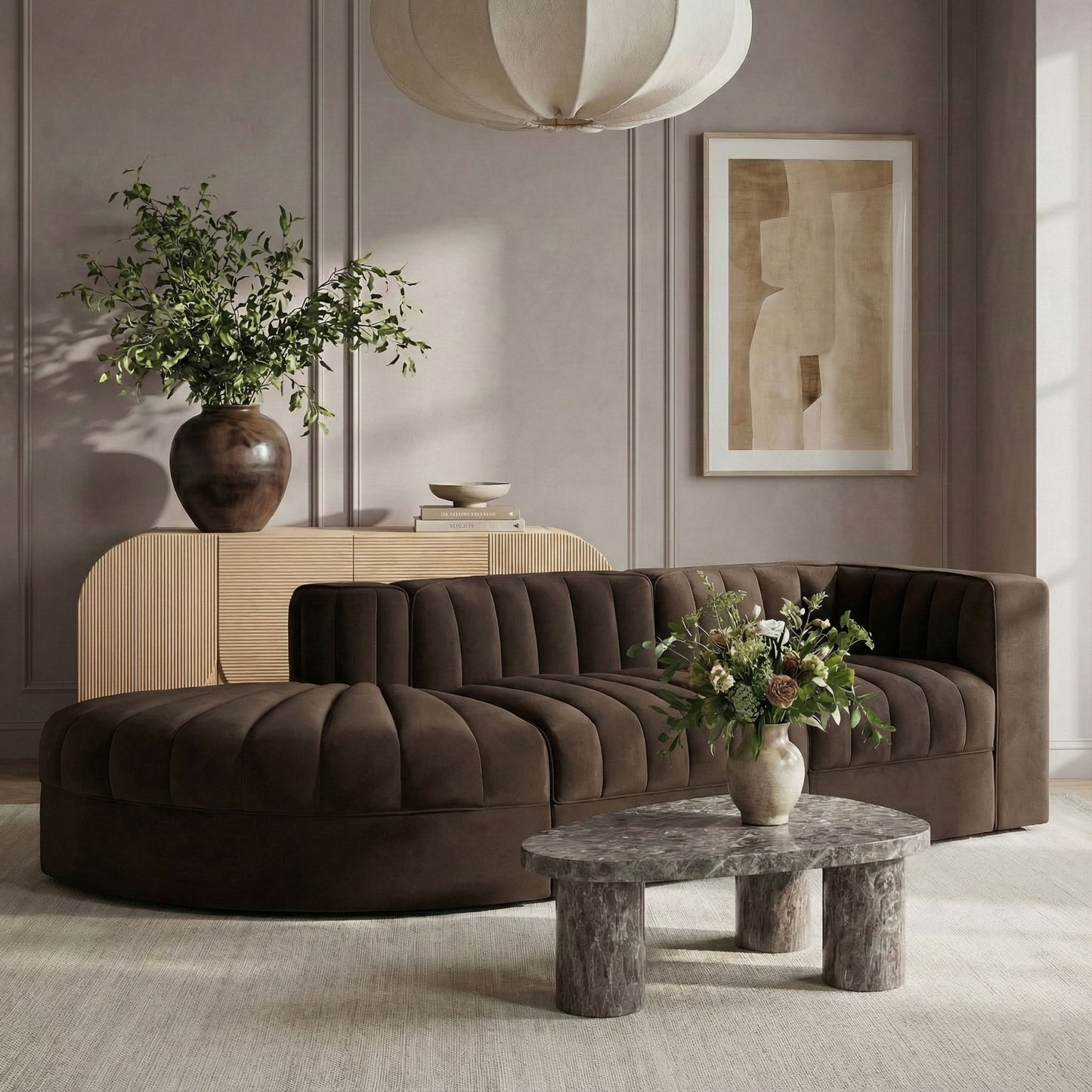 Rummi - Velvet Performance Fabric Upholstered 3 Piece Modular Sectional