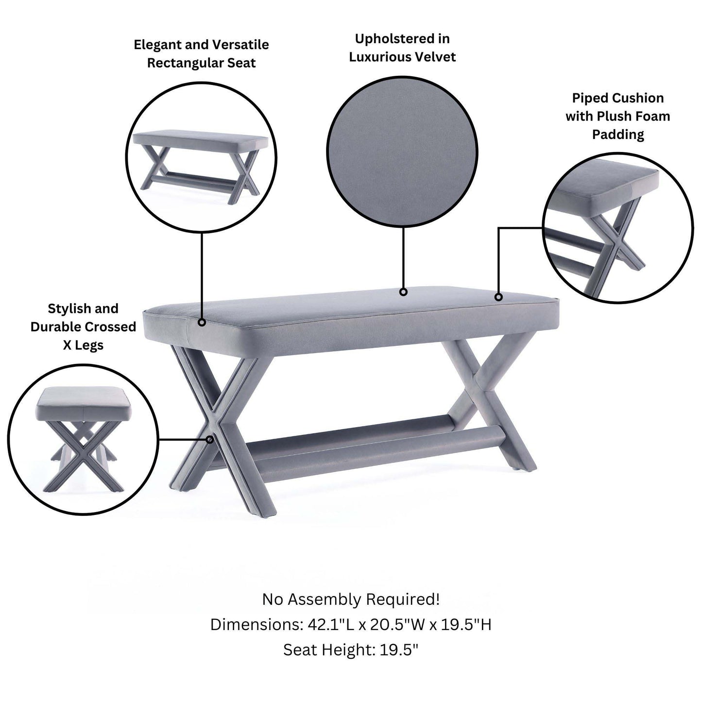Manhattan Abigail - Velvet Accent Bench