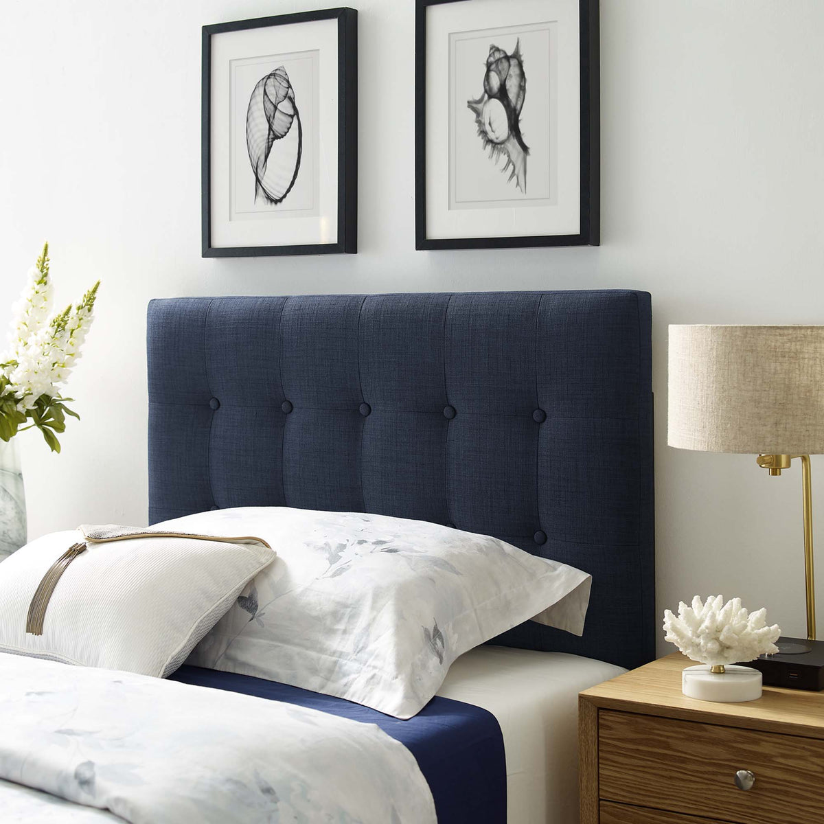 Emily Upholstered Fabric Headboard - Twin, Navy
