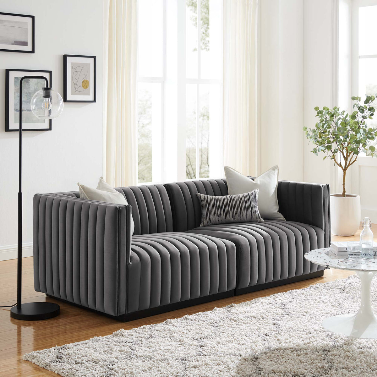 Conjure Channel Tufted Performance Velvet Loveseat - Black Gray