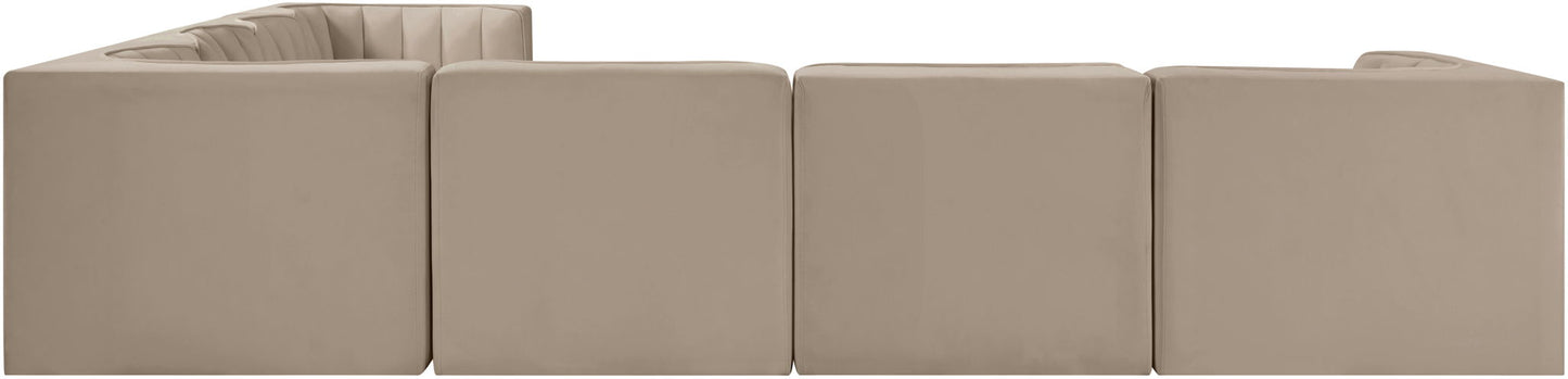 Rummi - Symmetrical Velvet Performance Fabric Upholstered 7 Piece Modular Sectional (With 3 Corner Chairs)