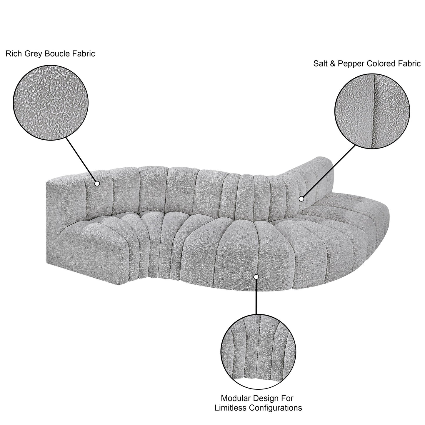 Arc - Boucle Fabric 5 Piece Modular Sofa