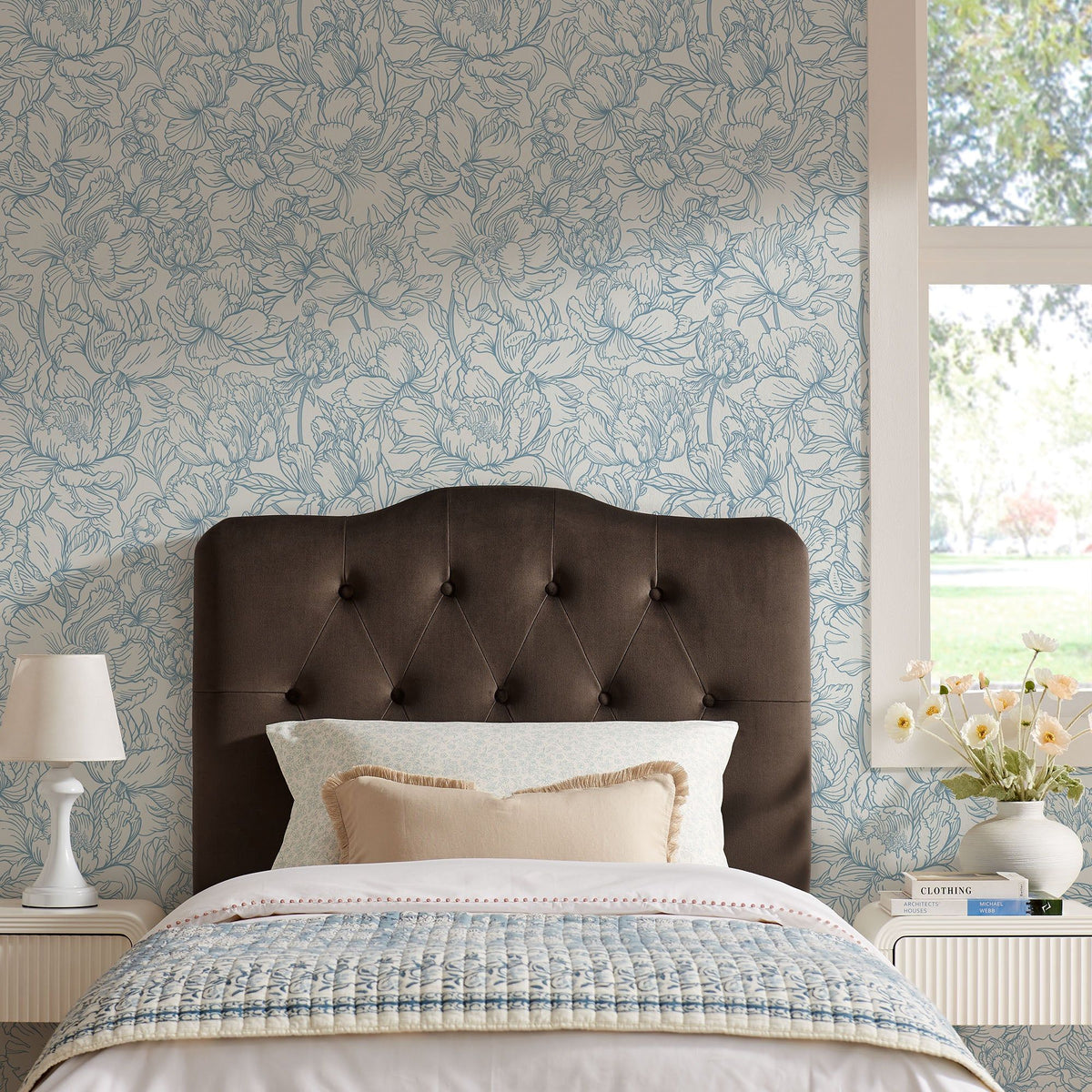 Annabel Diamond Tufted Performance Velvet Headboard - Twin, Chocolate Brown
