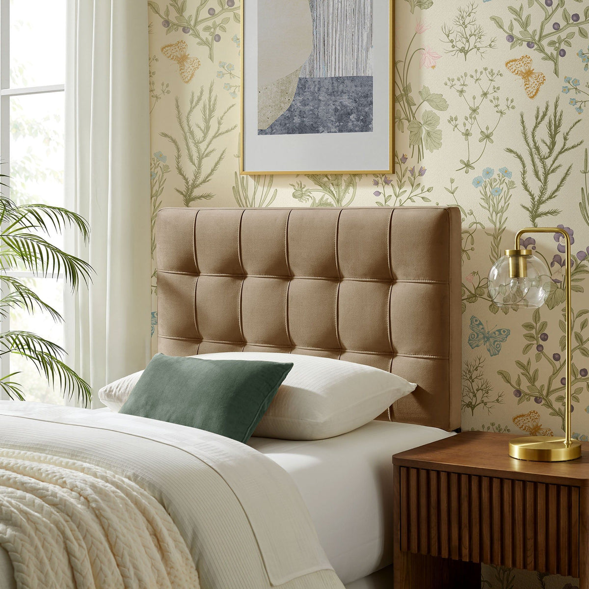 Lily Biscuit Tufted Performance Velvet Headboard - Twin, Taupe