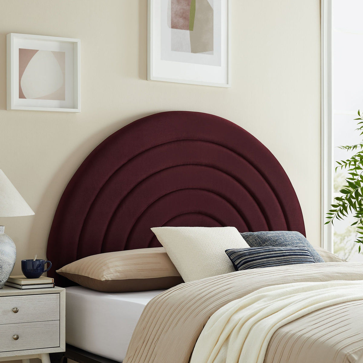Solana Arched Performance Velvet Headboard - Full, Mulberry