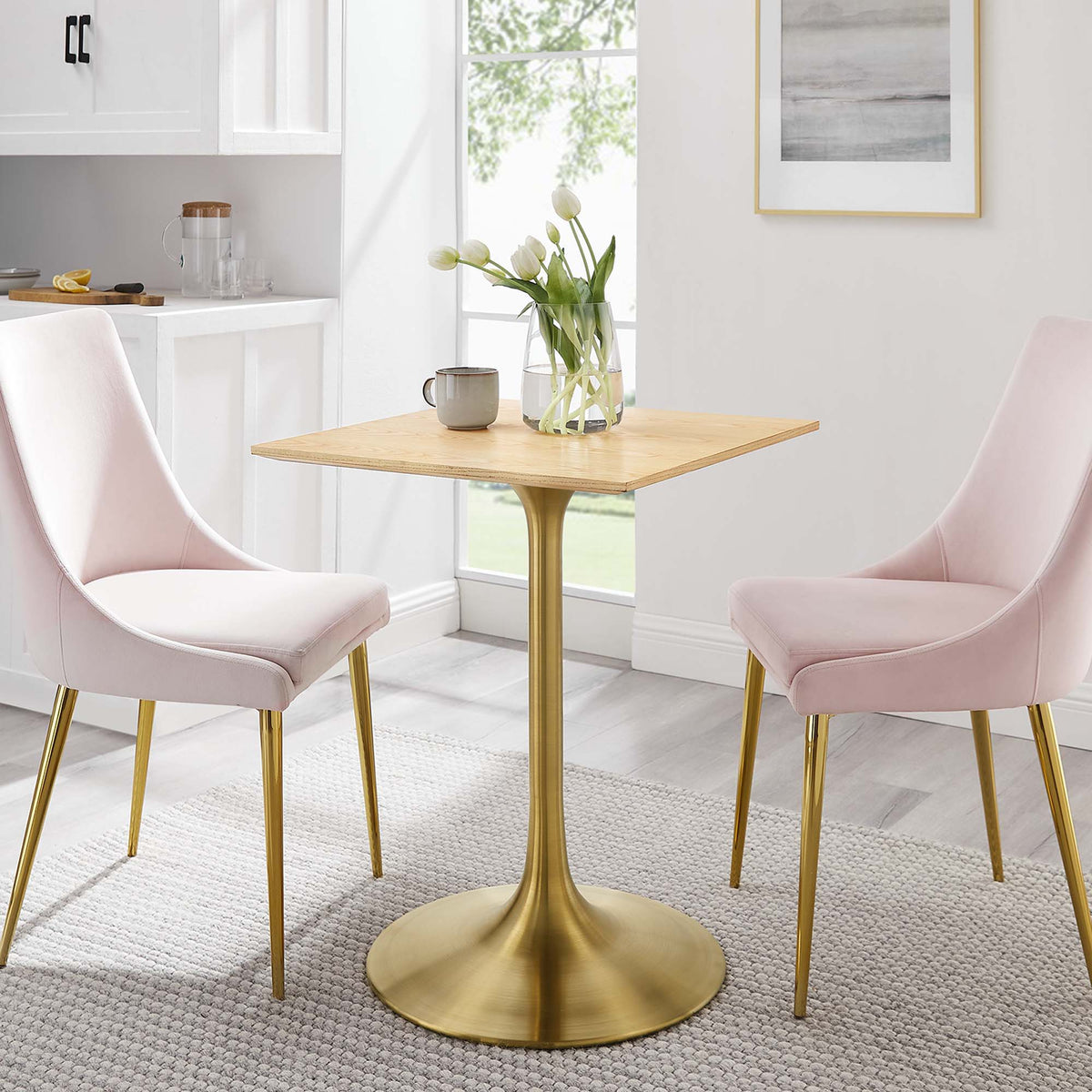 Lippa Square Wood Dining Table - 24", Gold Natural