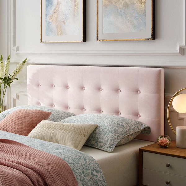 Emily Biscuit Tufted Performance Velvet Headboard - Queen, Pink