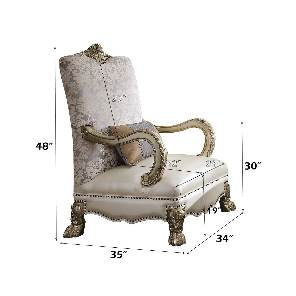 Dresden II - Chair With Pillow - Pearl Synthetic Leather /Fabric & Gold Patina