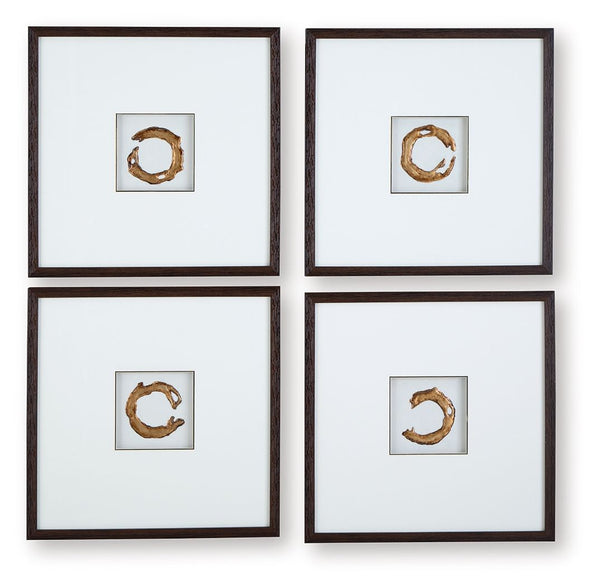 Dallbourne - Wall Art Set (Set of 4) - White / Gold Finish