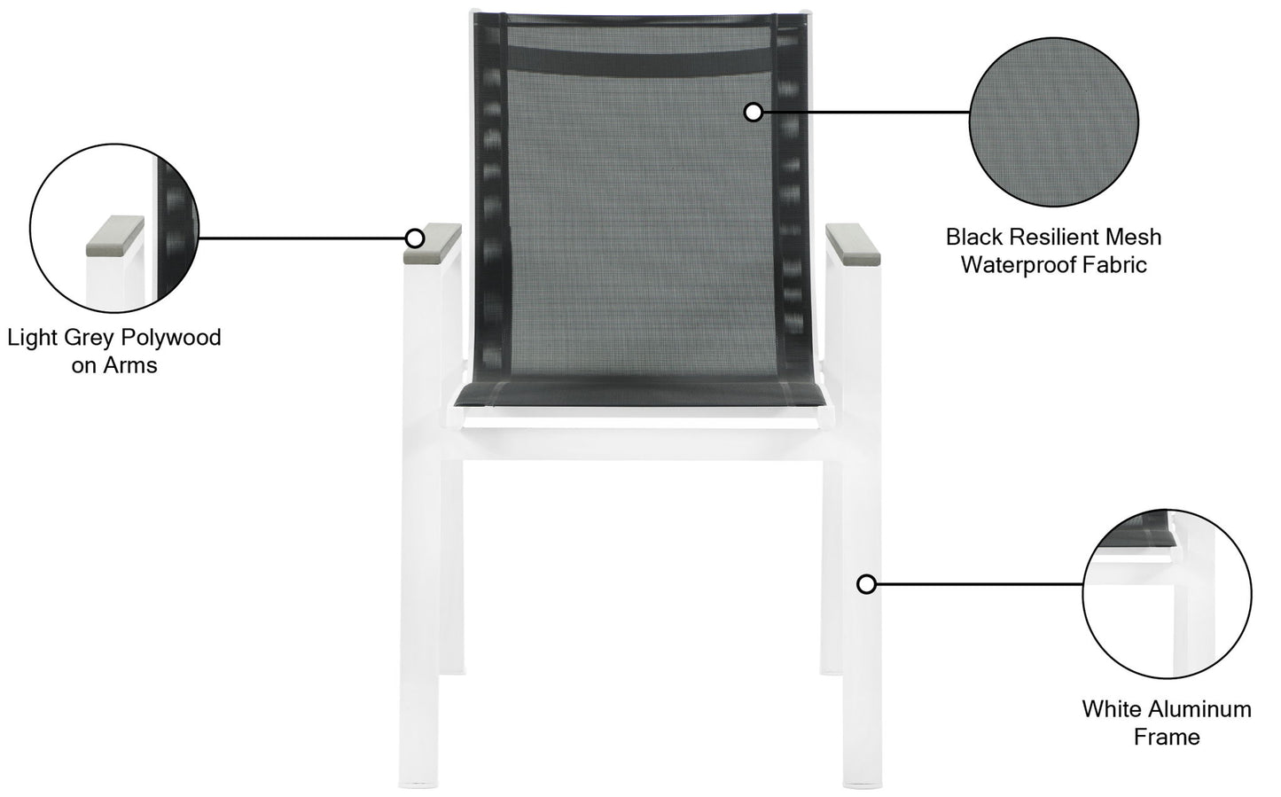 Nizuc - Outdoor Patio Dining Arm Chair With White Frame And Gray Arms (Set of 2)
