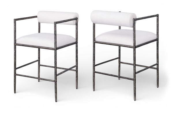 Axis - Linen Textured Cream Fabric Upholstered Counter Stool (Set of 2)