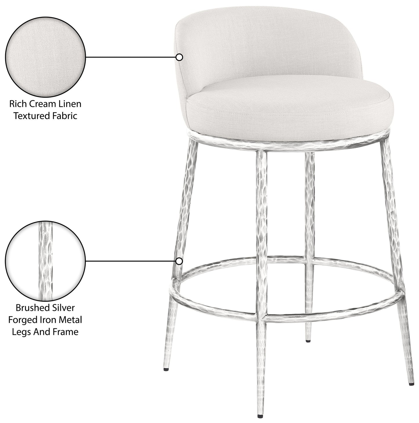 Ferro - Upholstered Counter Stool With Brushed Silver Base