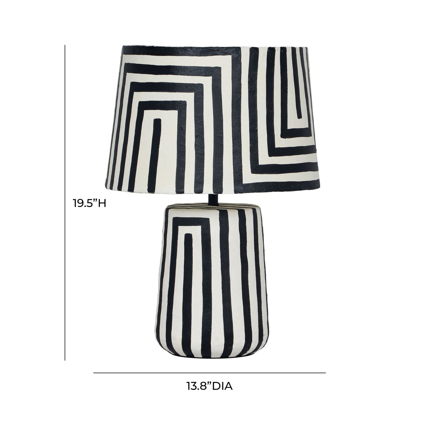 Minori - Striped Papier Mache Table Lamp - Black