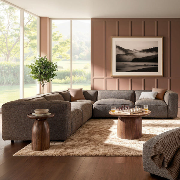 Auren 5 Piece Lattice Boucle Upholstered Modular Corner Sectional - Earth