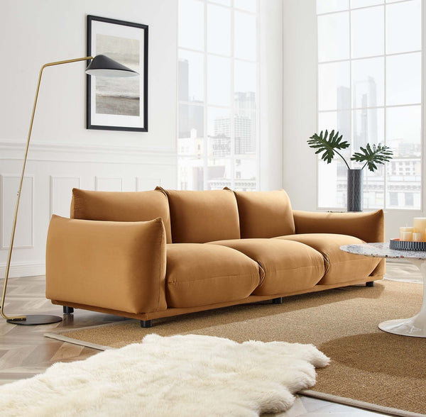 Copious Performance Velvet Sofa - Cognac