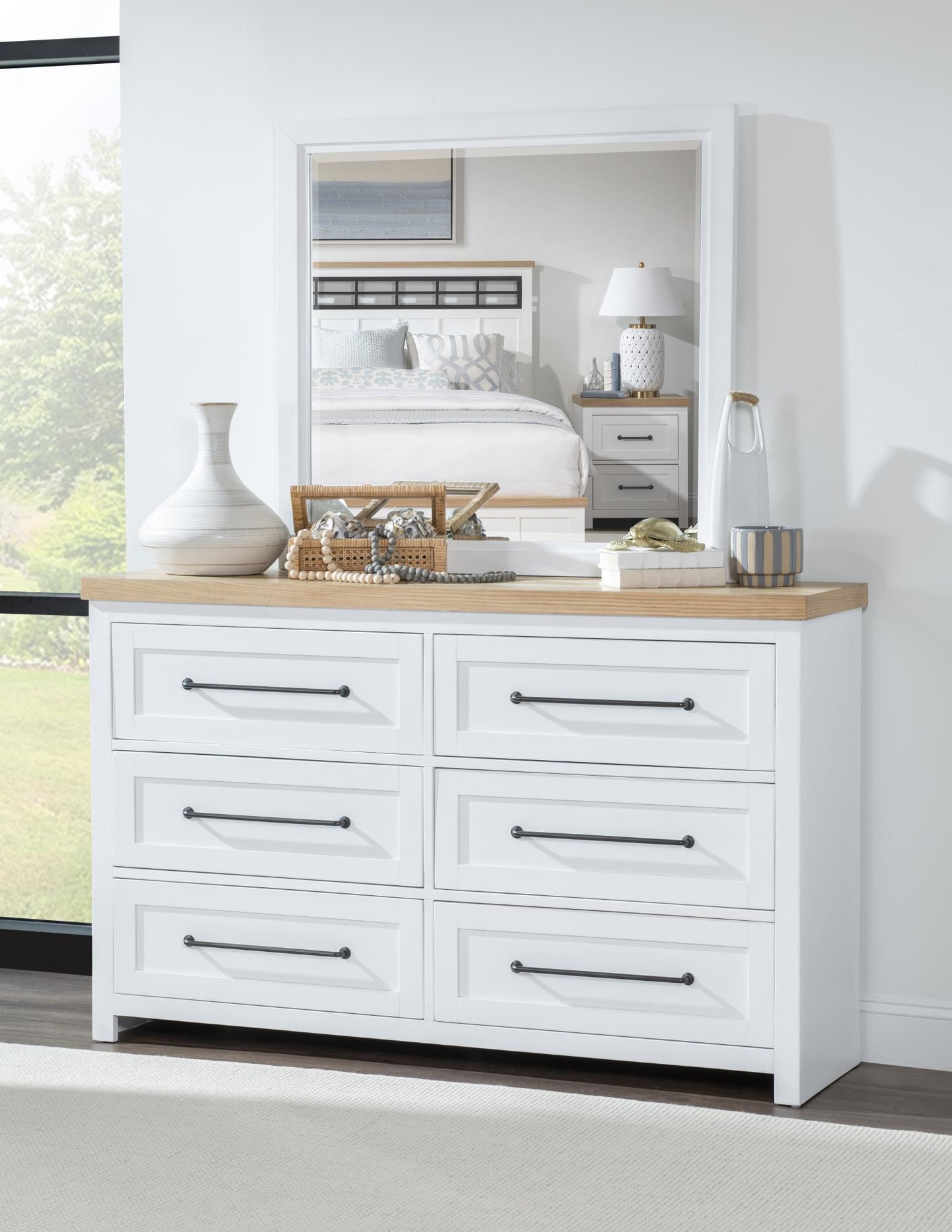 Horizons - 6 Drawers Dresser - Pure White / Natural Oak