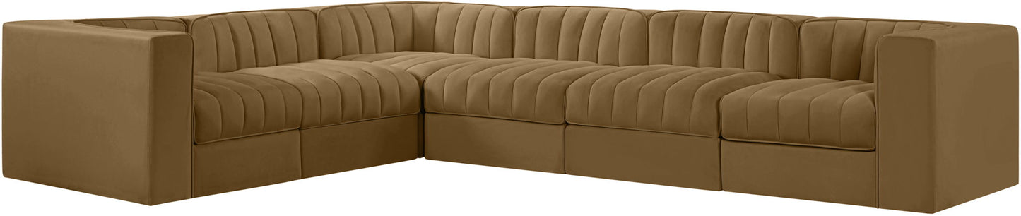 Rummi - Velvet Performance Fabric Upholstered 6 Piece Modular Sectional (With 3 Corner Chairs)