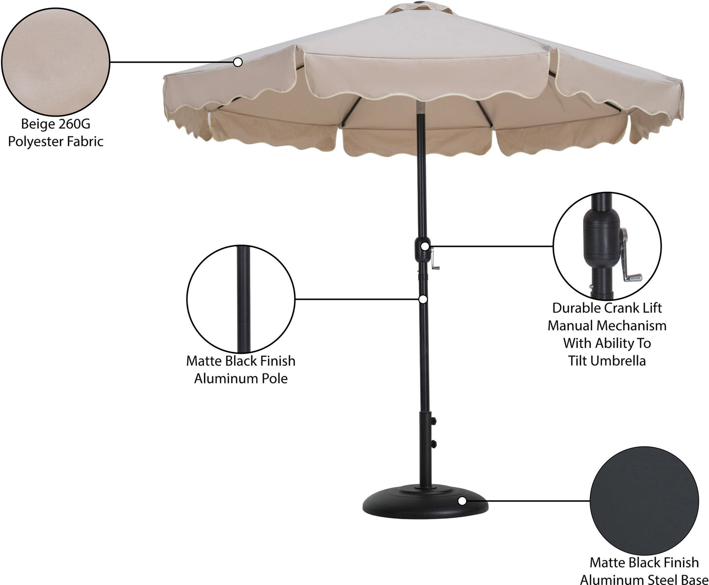 Amalfi - Patio Umbrella - Black Base / Black Pole