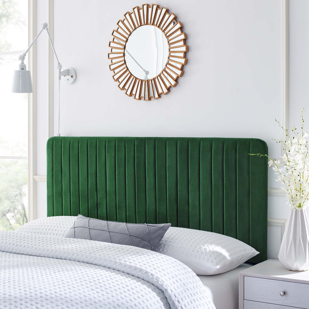 Milenna Channel Tufted Performance Velvet Headboard - Full/Queen, Emerald
