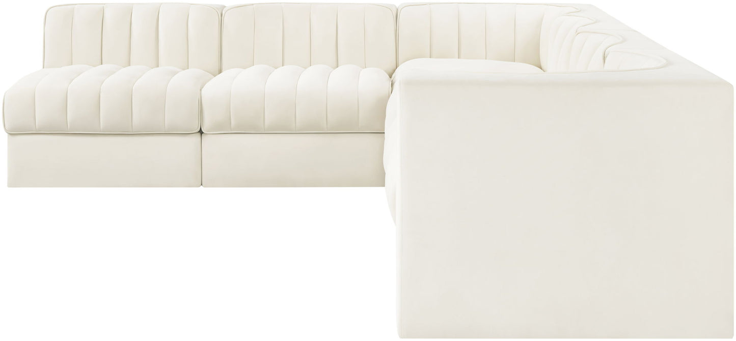 Rummi - Velvet Performance Fabric Upholstered 6 Piece Modular Sectional (With 3 Corner Chairs)