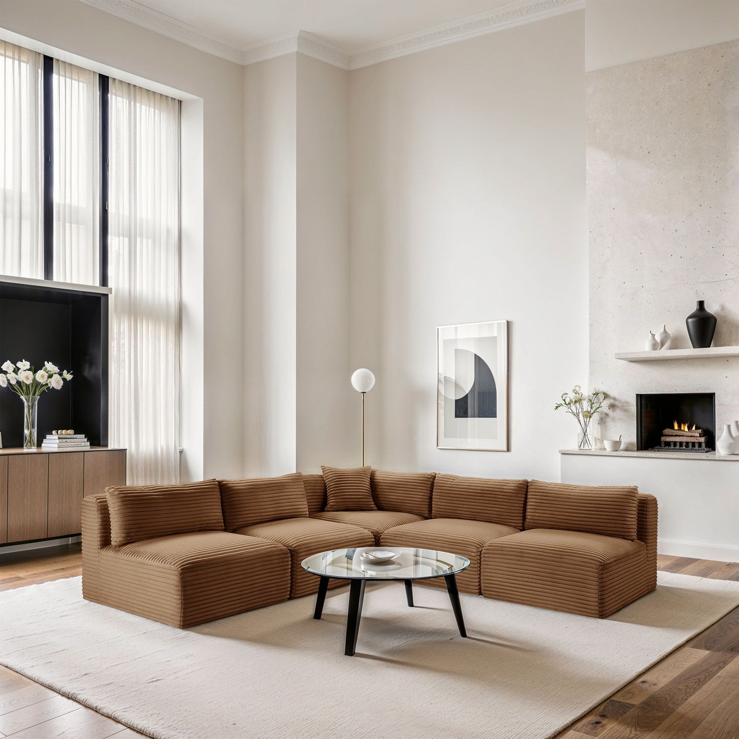 Shaggy - Fabric 5 Piece Modular Corner Armless Sectional