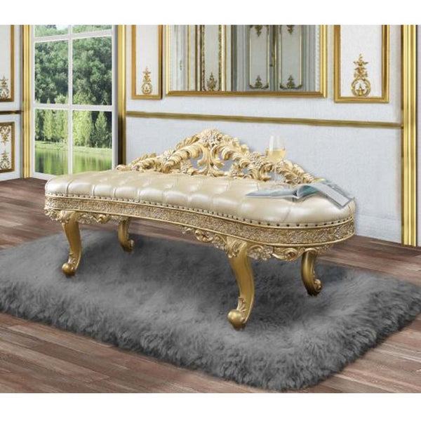 Cabriole - Bench - Light Gold Synthetic Leather & Gold