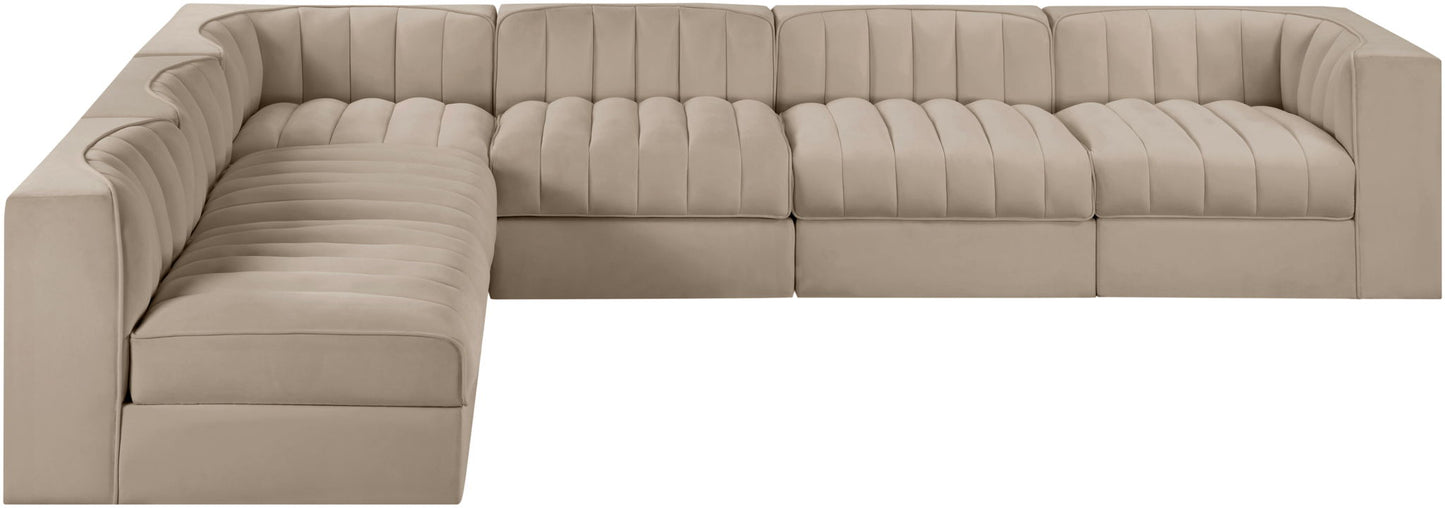 Rummi - Velvet Performance Fabric Upholstered 6 Piece Modular Sectional