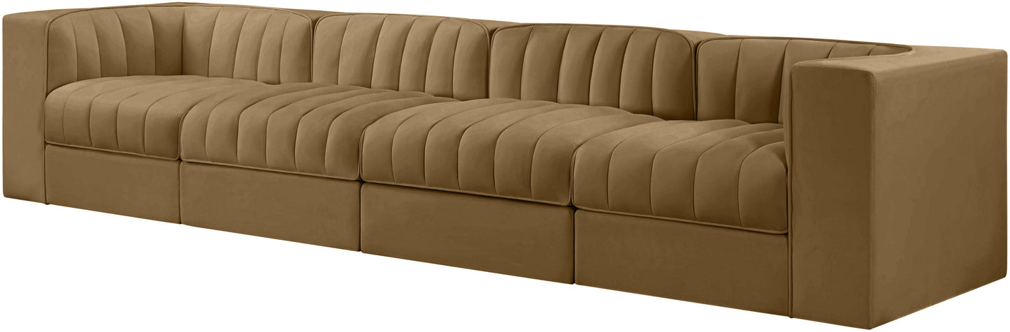 Rummi - Velvet Performance Fabric Upholstered 4 Piece Modular Sofa