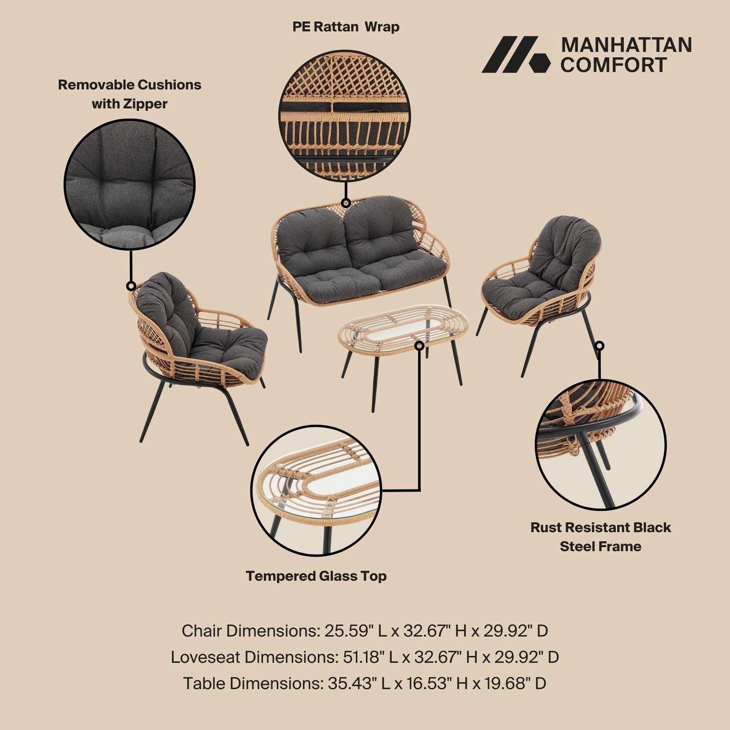 Manhattan Pine - 4-Piece Conversation Set