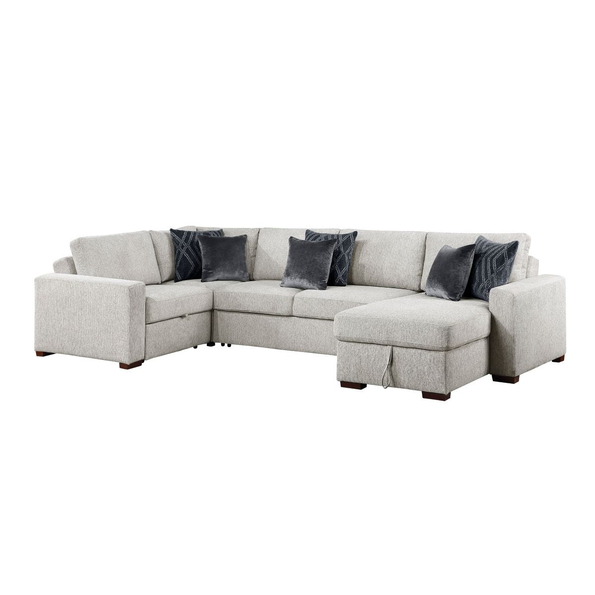 Isla 4-Piece Sectional with Reversible Chaise, Pull-out Bed, Hidden Storage and Click Motion Back