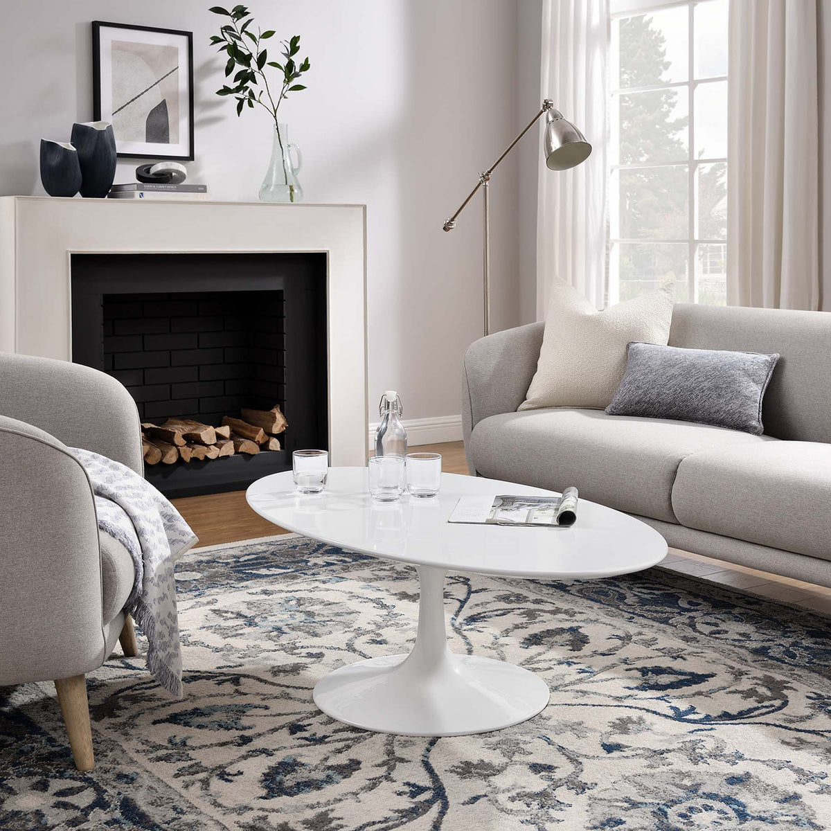 Lippa Oval Wood Coffee Table - 48", White