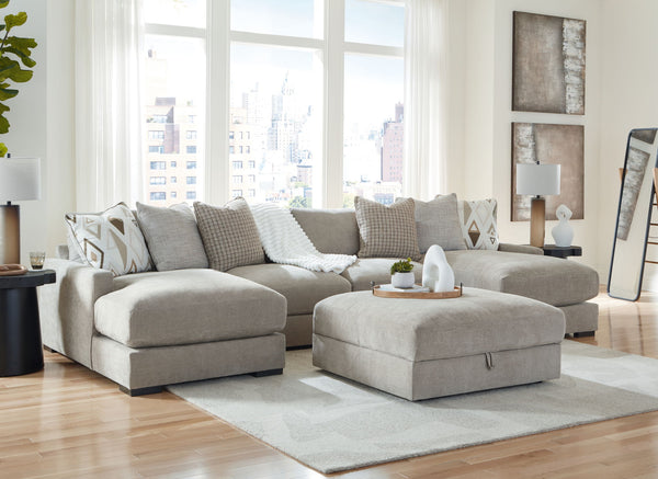 Aslan Court - 2 Pc. - 4-Piece Sofa Pit Sectional, Ottoman - Pebble