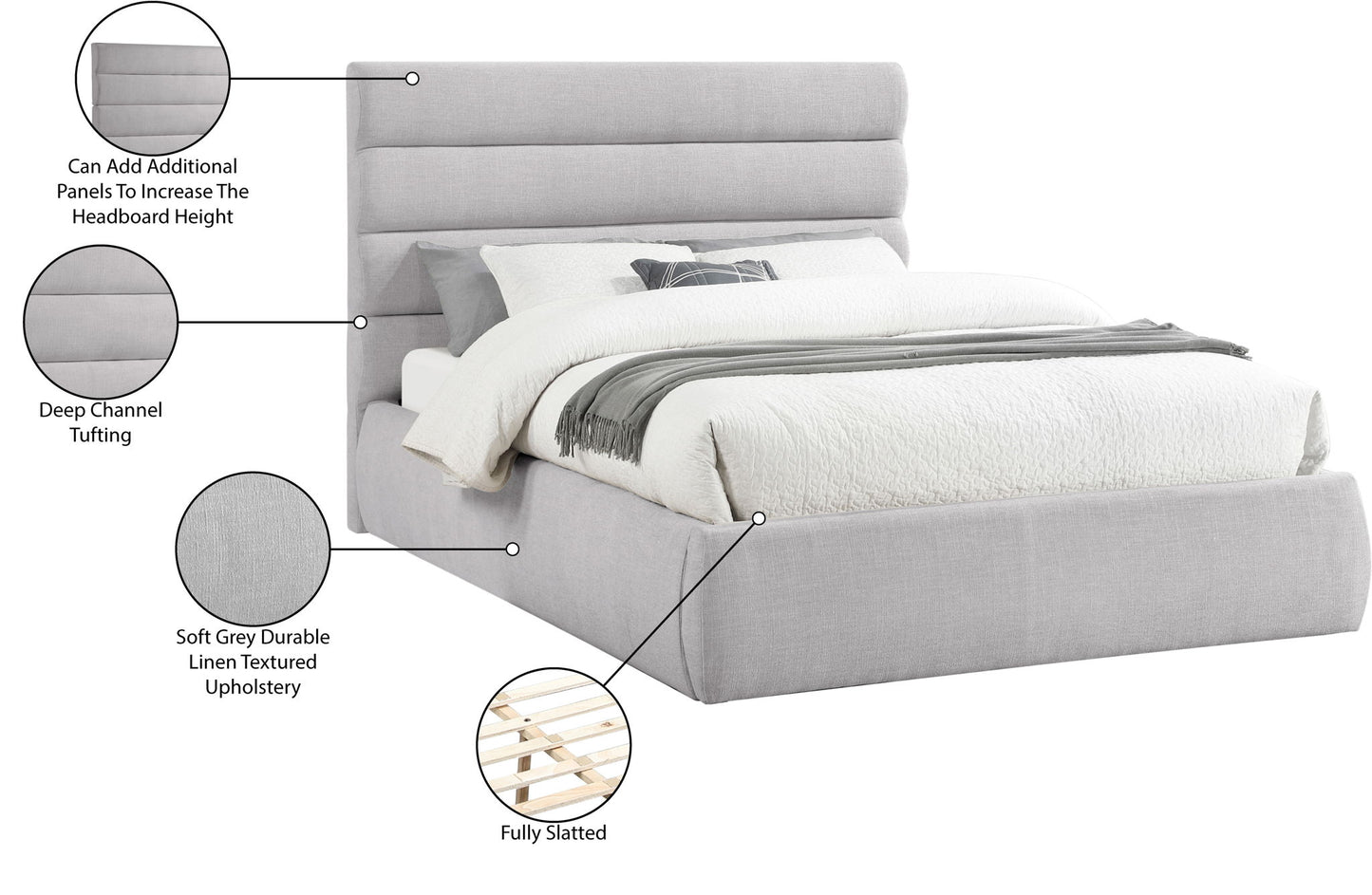 Adam - Linen Fabric Bed With 52" Headboard