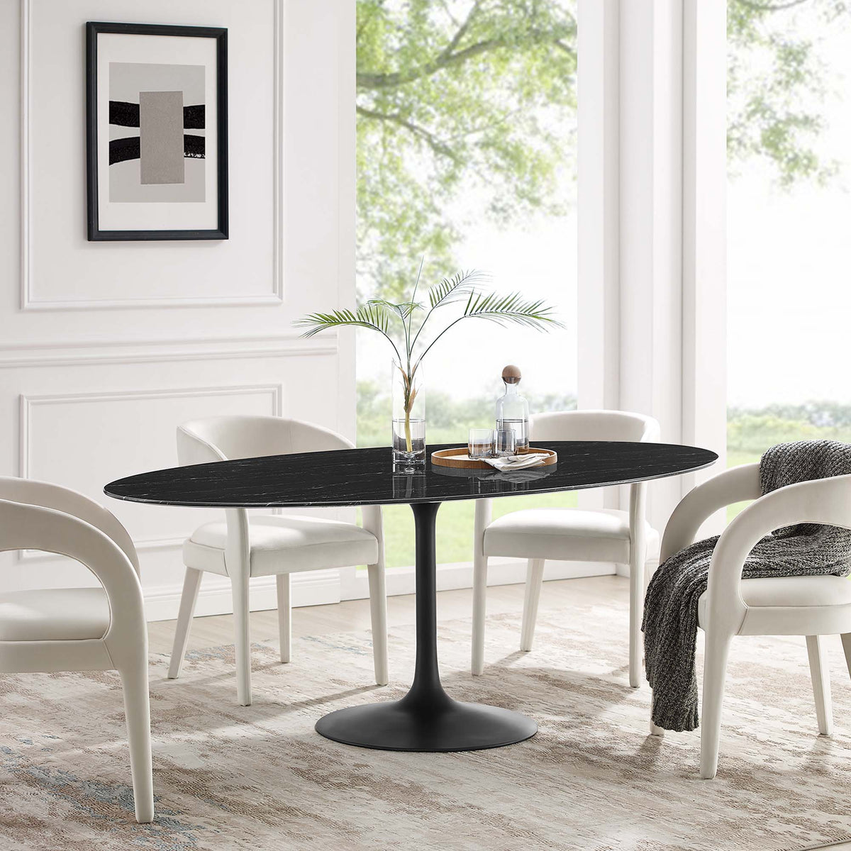 Lippa Oval Artificial Marble Dining Table - 78", Black Black