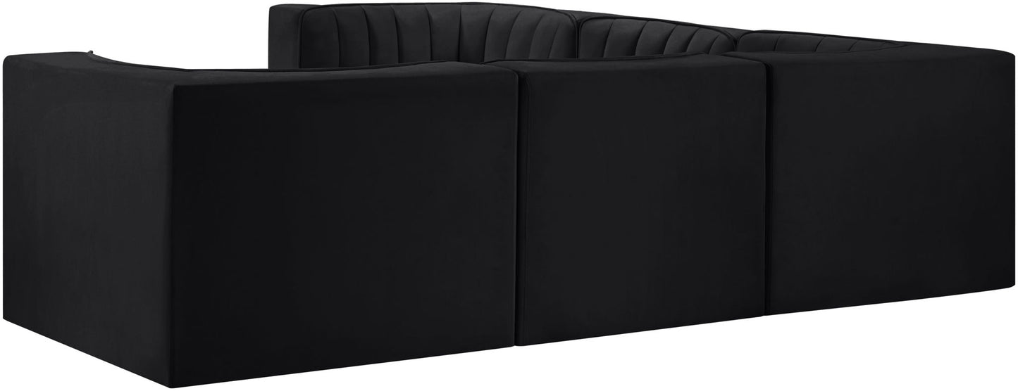 Rummi - Symmetrical Velvet Performance Fabric Upholstered 5 Piece Modular Sectional