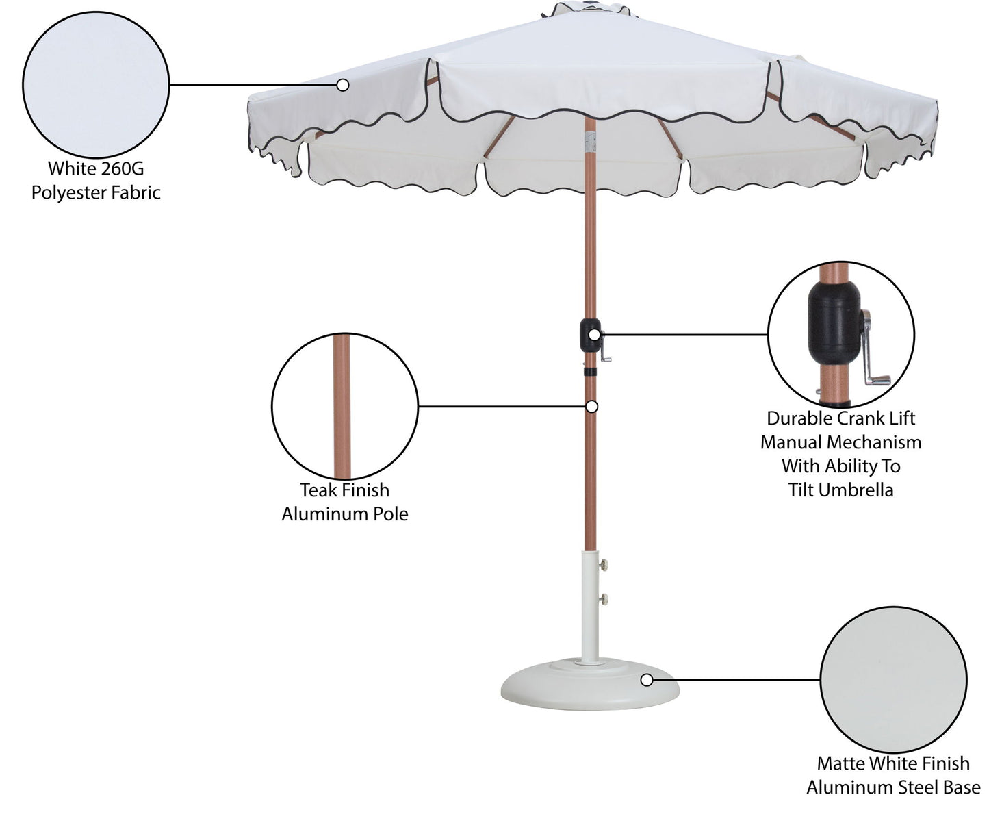 Amalfi - Patio Umbrella - White Base / Light Brown Pole