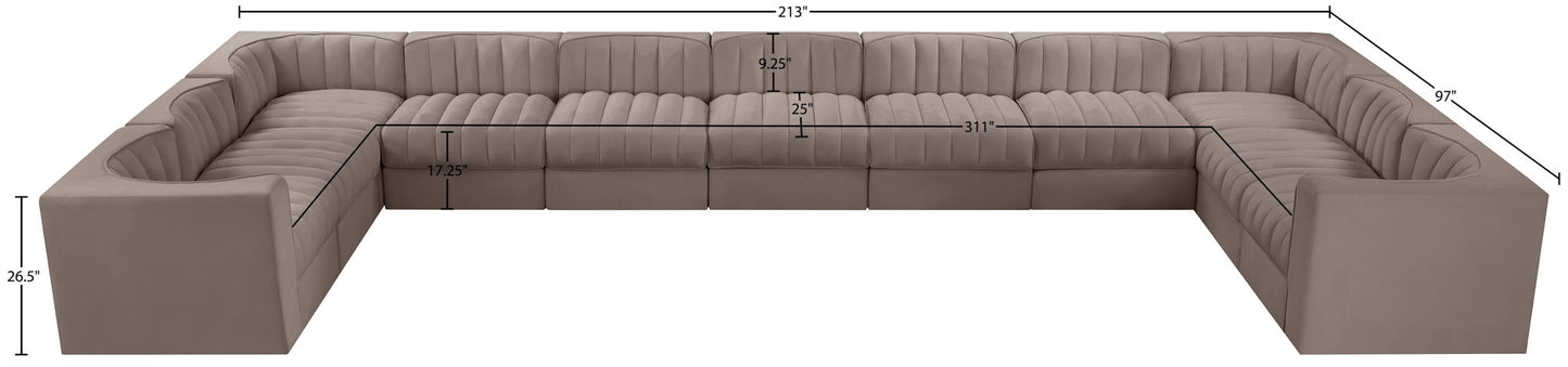 Rummi - Velvet Performance Fabric Upholstered 11 Piece Modular Sectional