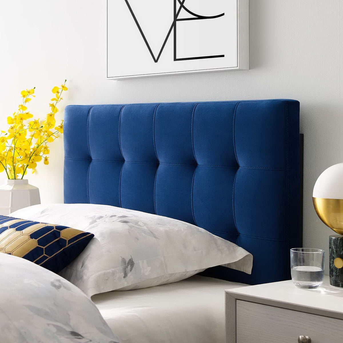 Lily Biscuit Tufted Performance Velvet Headboard - Twin, Navy