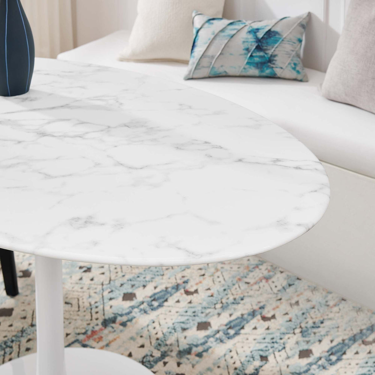 Lippa Oval Artificial Marble Dining Table - 54", White