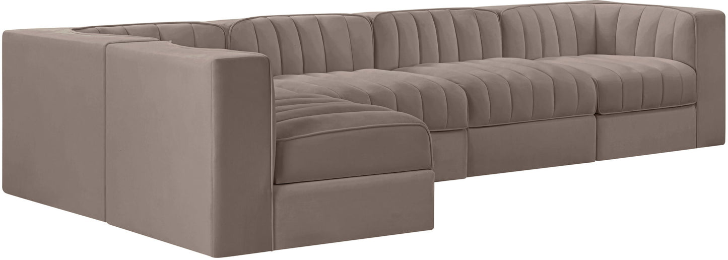 Rummi - Velvet Performance Fabric Upholstered 5 Piece Modular Sectional, L-Shaped (Right)