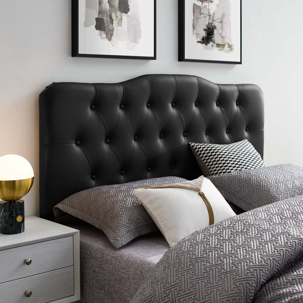 Annabel Diamond Tufted Upholstered Vinyl Headboard - Queen, Black