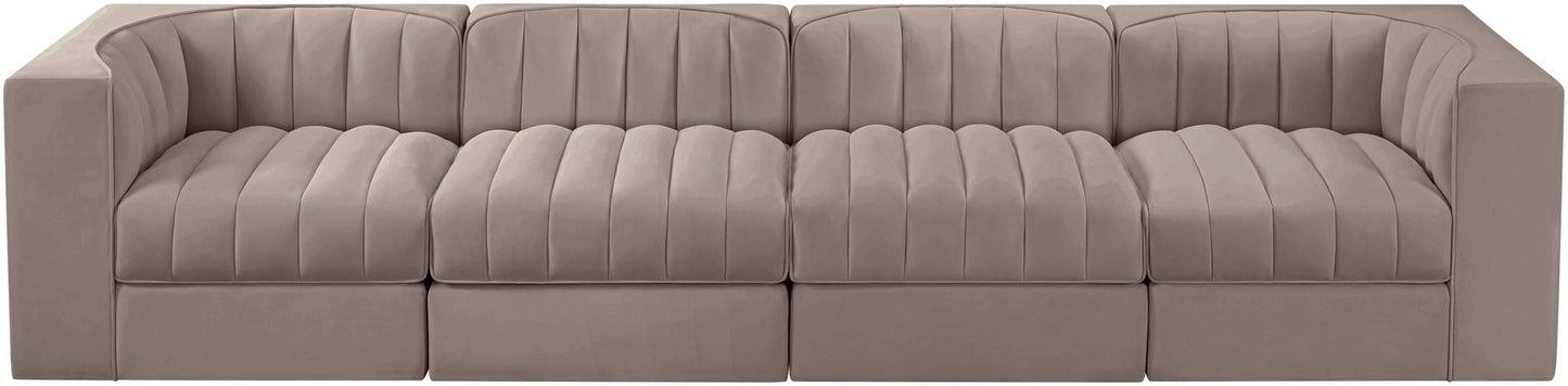 Rummi - Velvet Performance Fabric Upholstered 4 Piece Modular Sofa
