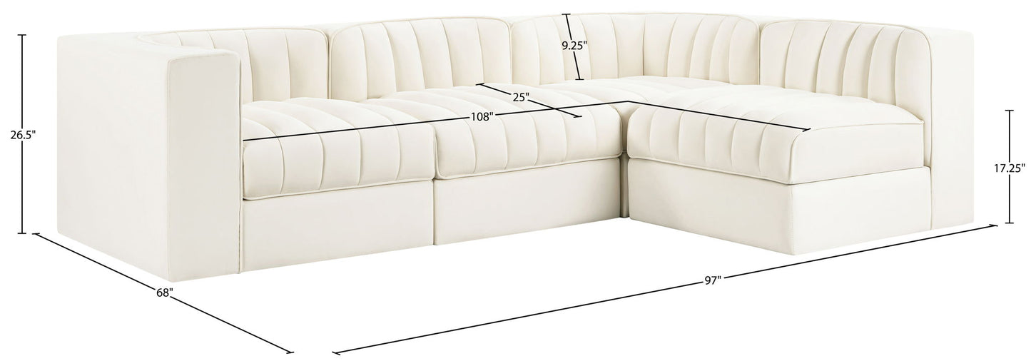 Rummi - Velvet Performance Fabric Upholstered 4 Piece Modular Sectional