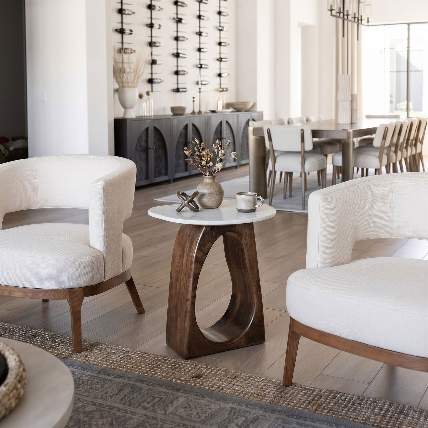Vara - Side Table - White / Walnut