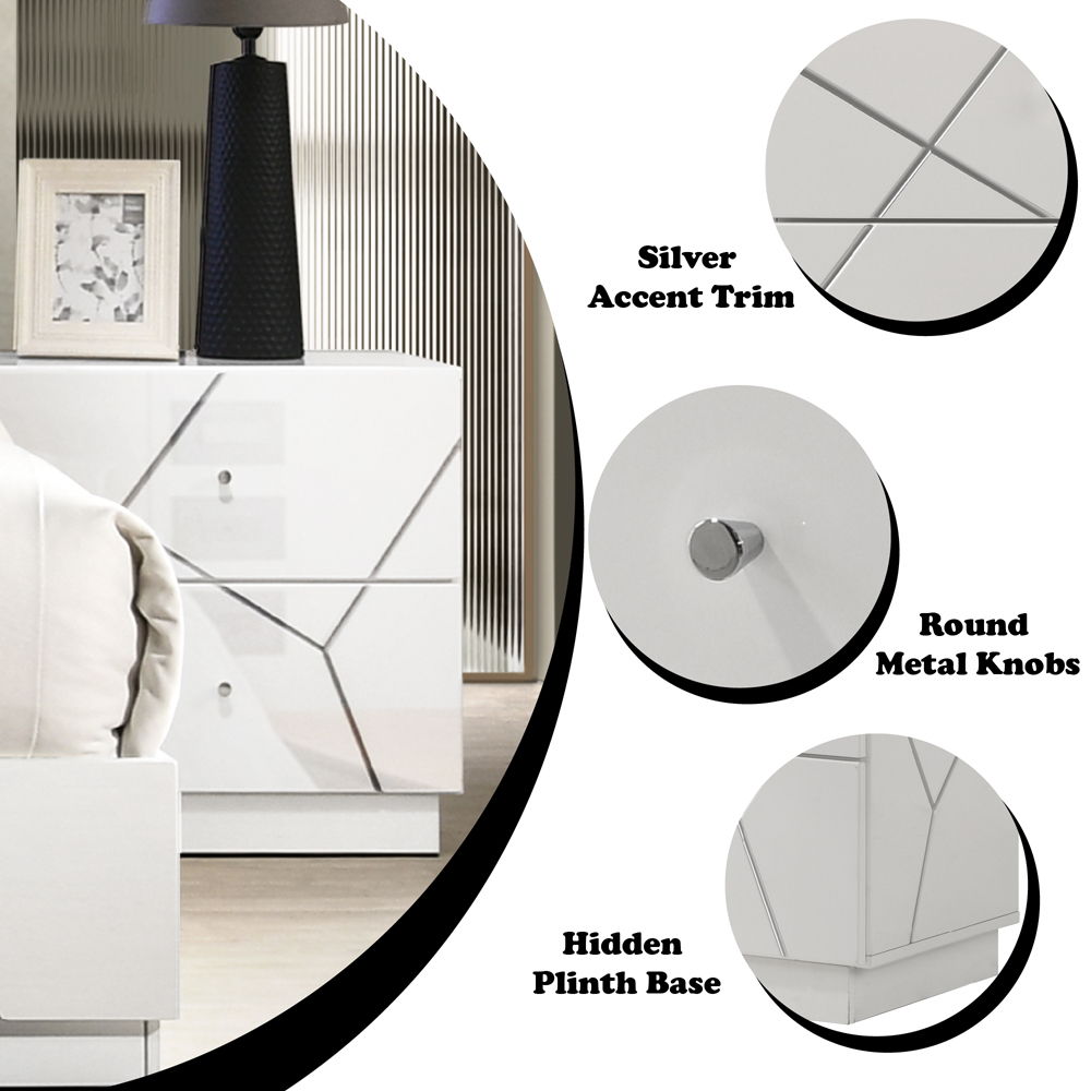 Esther - Nightstand - White / Silver