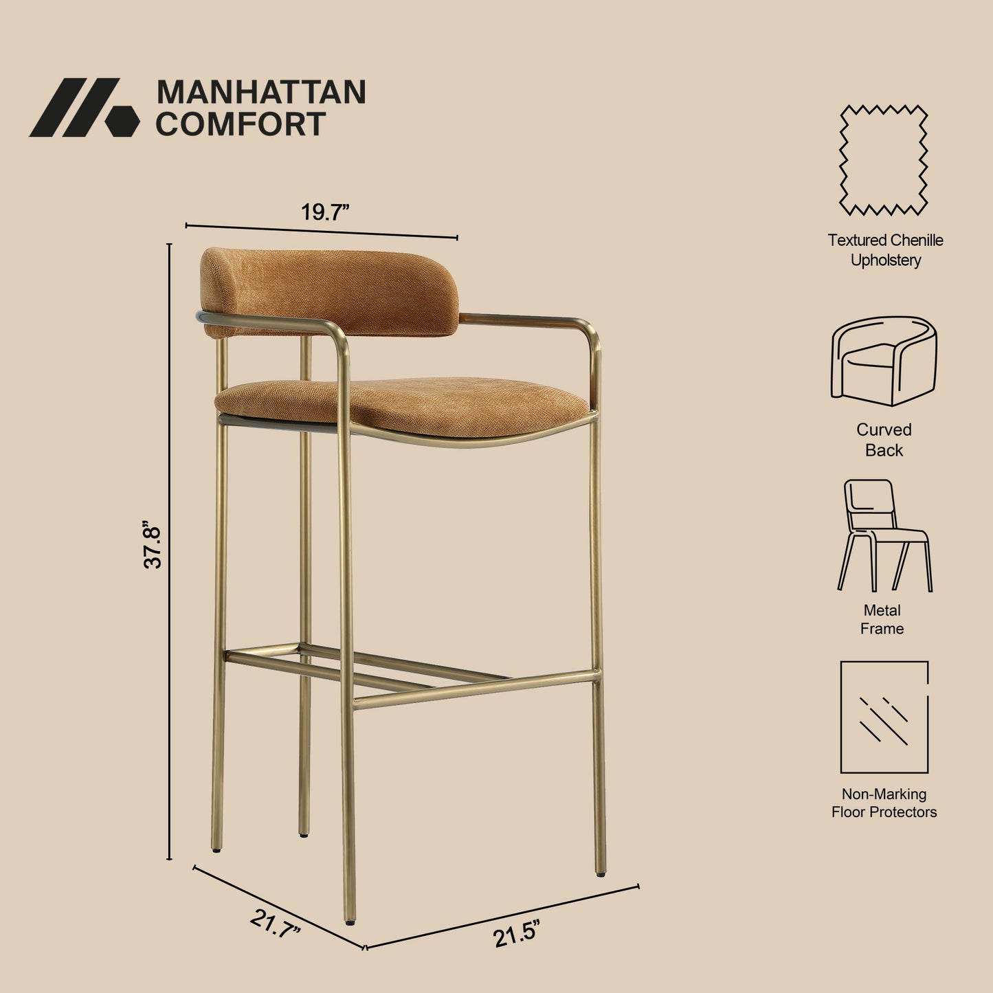 Manhattan Serene - Metal Upholstered Barstool