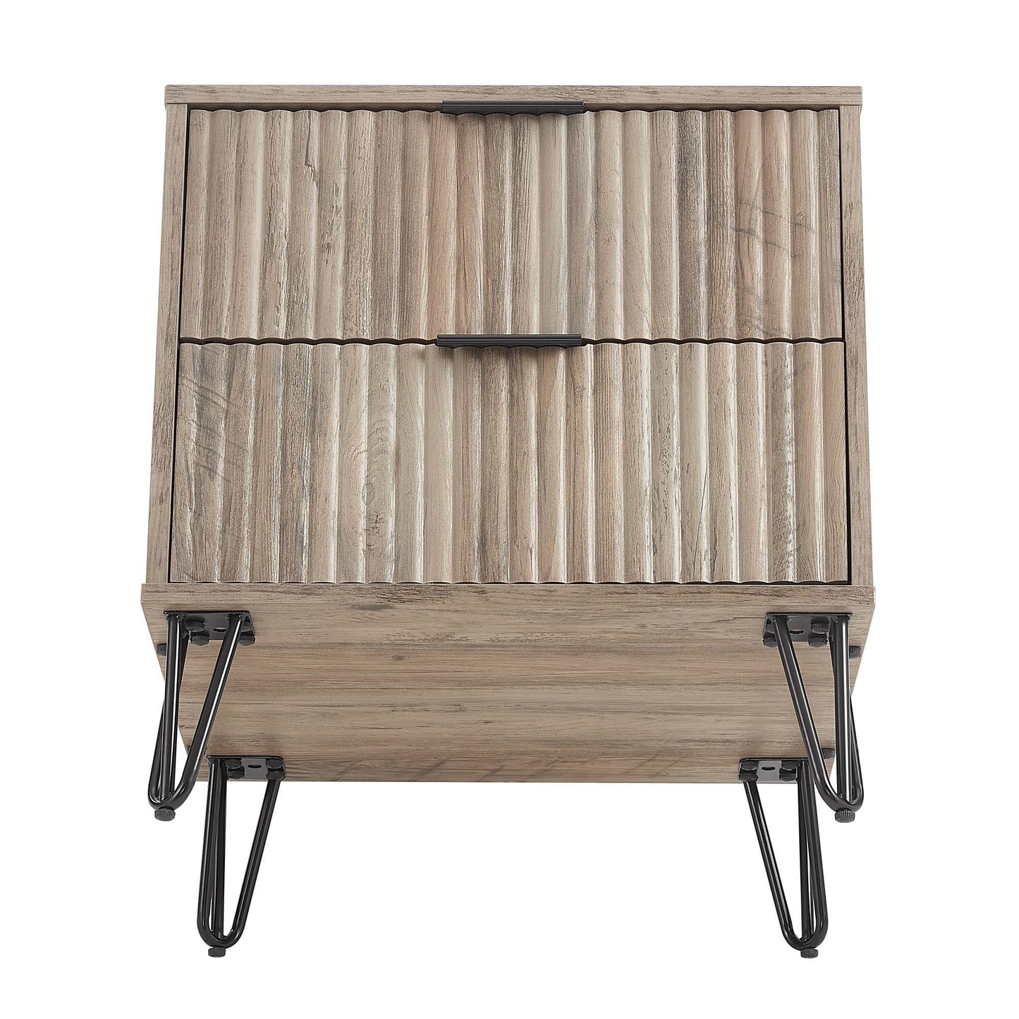 Manhattan Dumbo - Fluted 2-Drawer Nightstand With Rustic Gray Frame