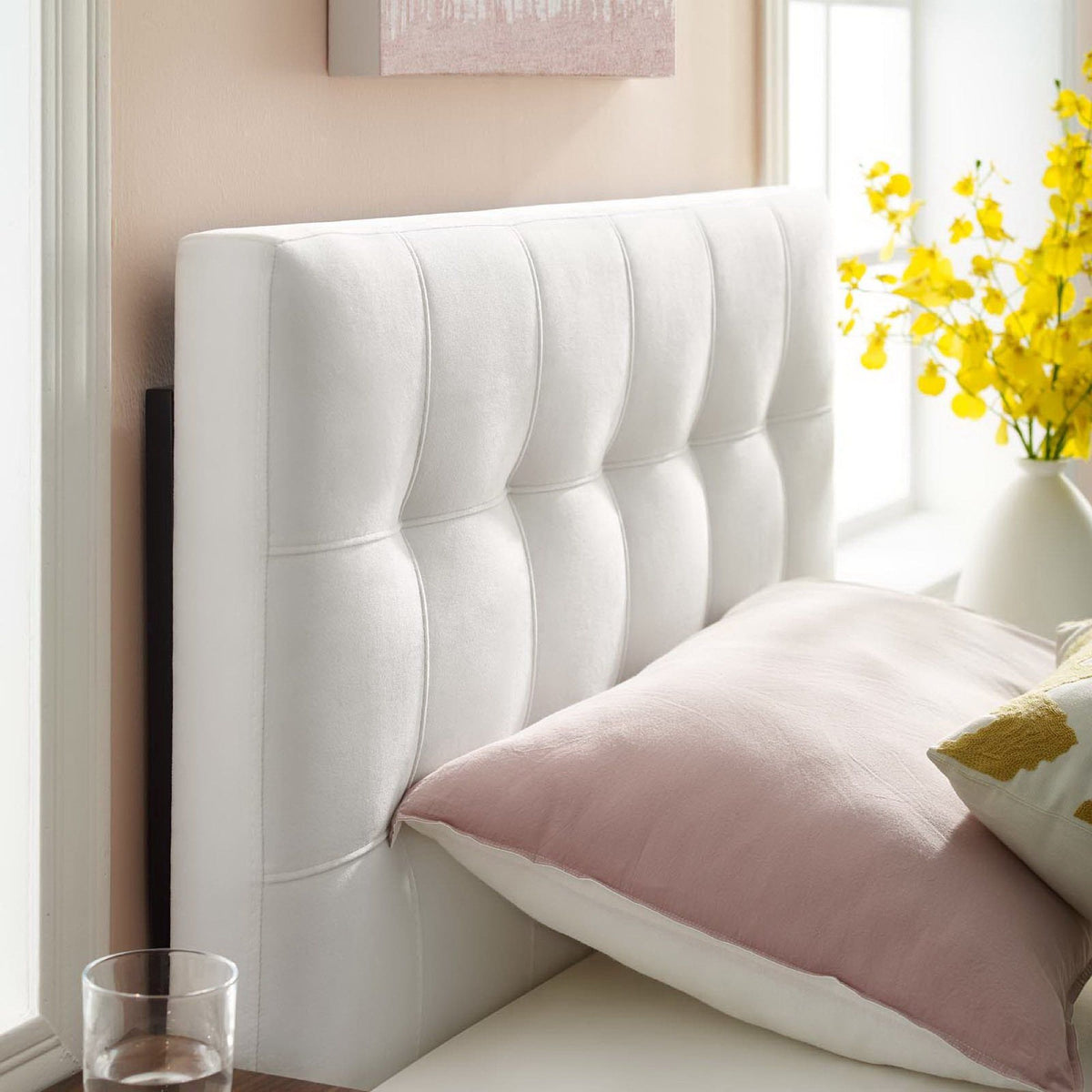 Lily Biscuit Tufted Performance Velvet Headboard - Twin, White