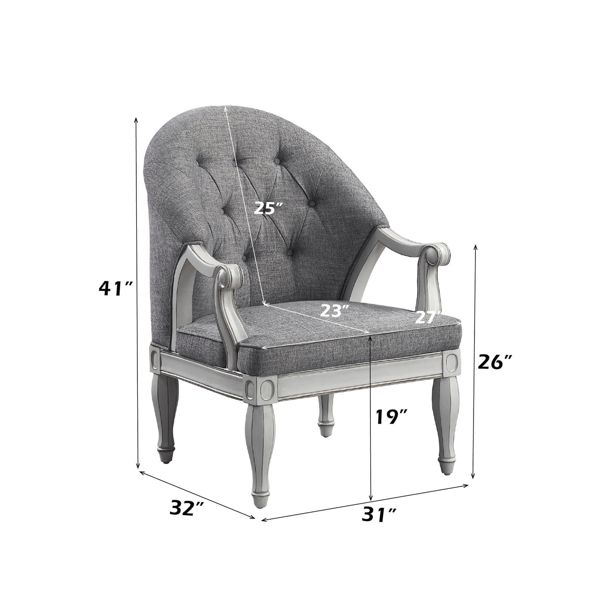 Florian - Chair - Gray Fabric & Antique White