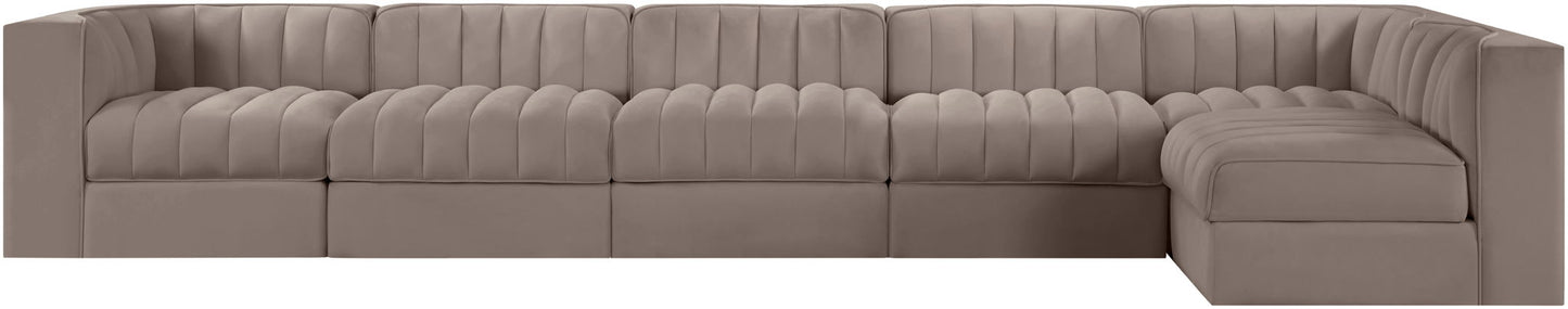 Rummi - Velvet Performance Fabric Upholstered 6 Piece Modular Sectional, L-Shaped (Right)